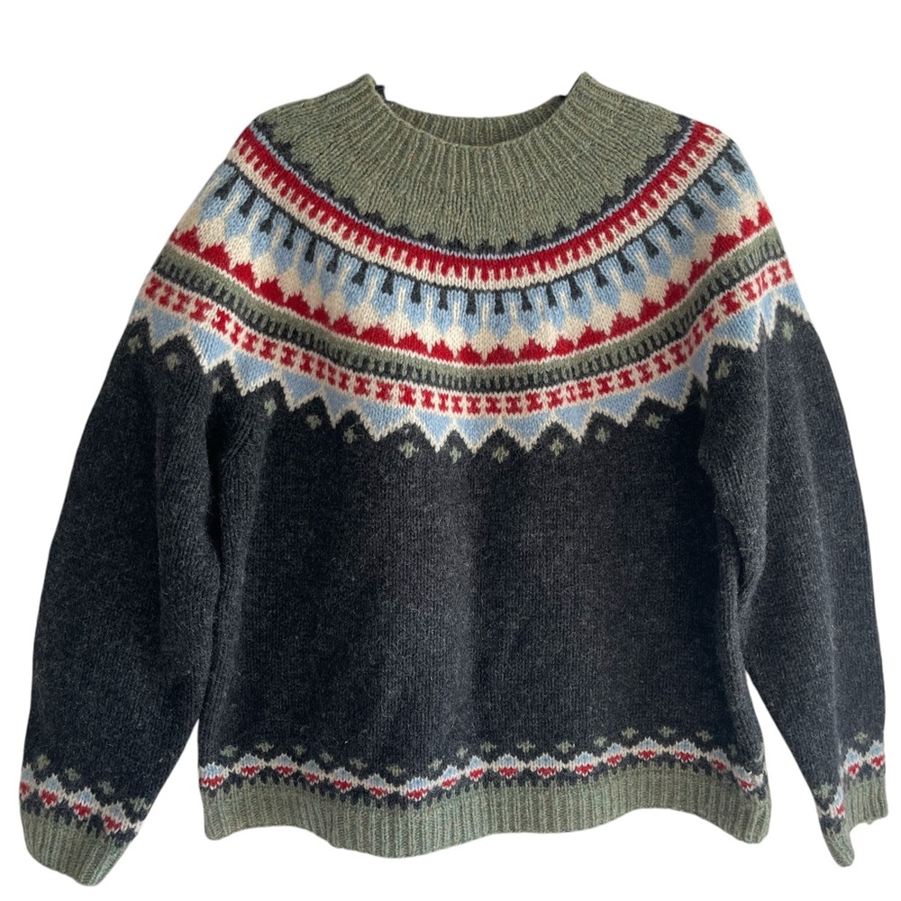 Eddie Bauer Wool Mock Neck Fair Isle Sweater L